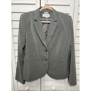 Calvin Klein Pinstripe Two Button Lined Stretch Blazer Size 12 Gray & White